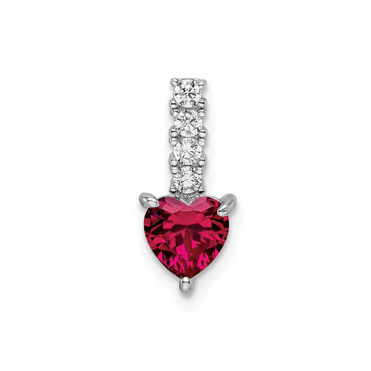 Silver Created Ruby Heart Pendant