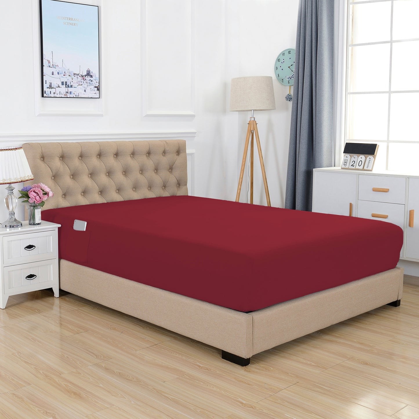 Mocassi 1-Piece 18" - 21" Deep Single Fitted Sheet for High Mattress, Smart Pocket, Luxury and Wrinkle Resistant 1500 Series Egyptian Quality