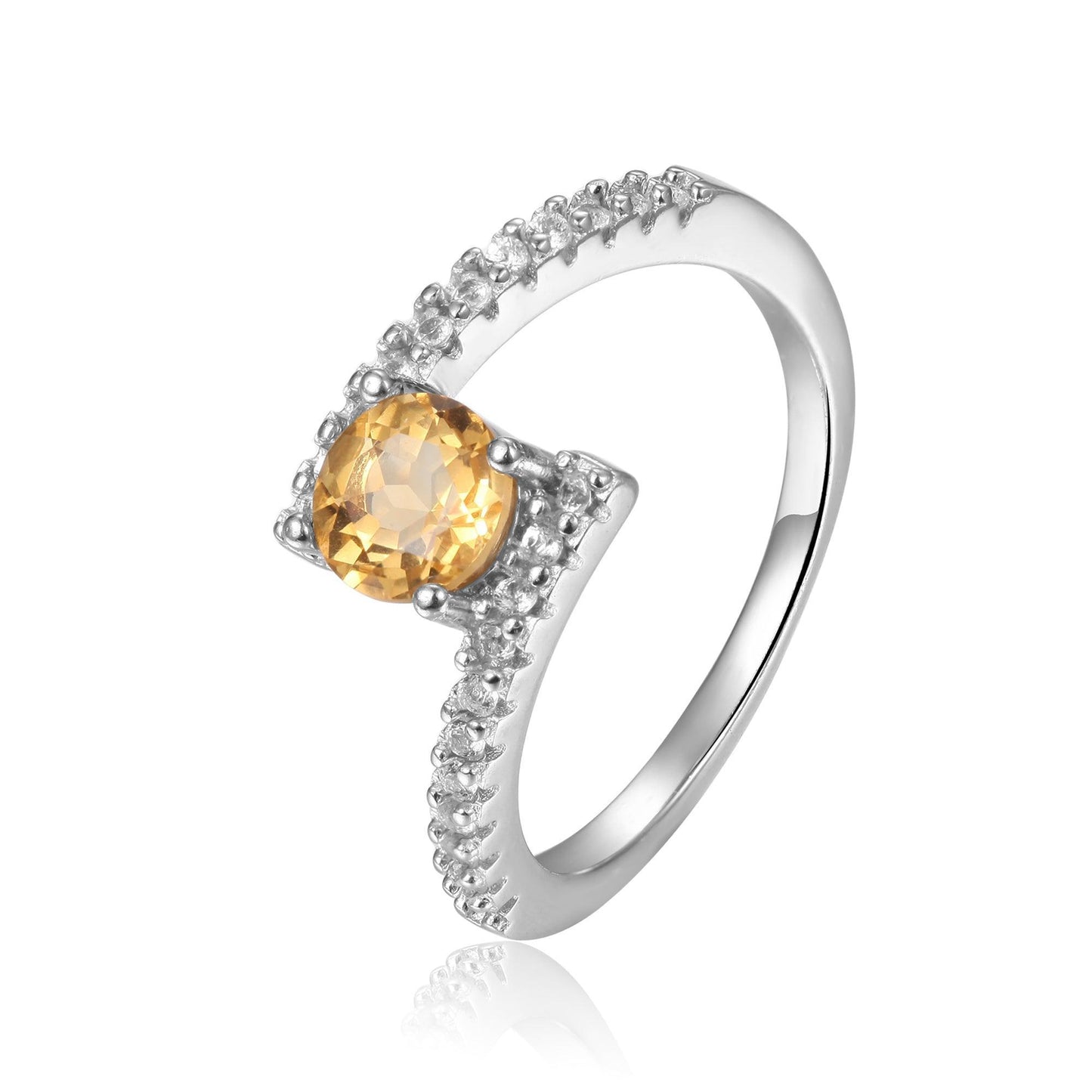 1.11 Ct Square Yellow Citrine and Moissanite Prong Silver Cocktail Ring