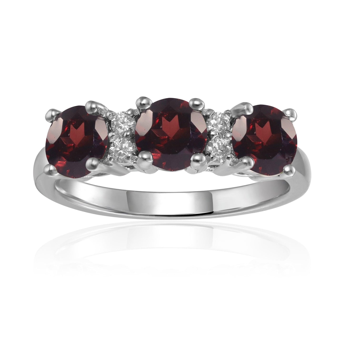 1.7 Ct Round Red Garnet Prong Silver Three Stone Ring