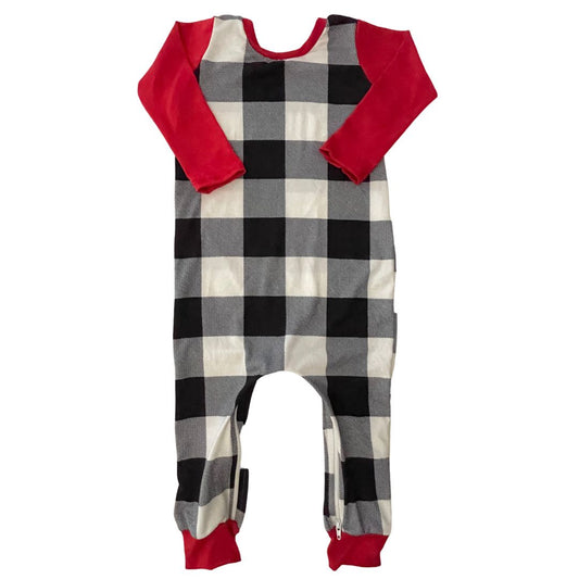 B/W Buffalo Plaid Zip Romper