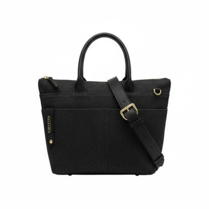 Dot | Small Tote | Black Washed Canvas + Black Leather