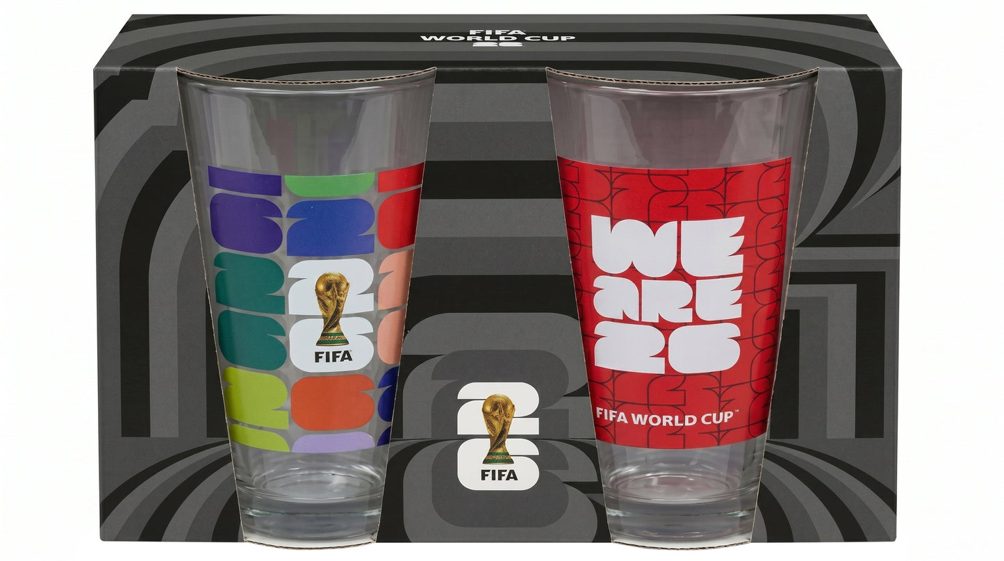FIFA Trophy & We Are 26 Set of 2 Glass Highballs 16 OZ.