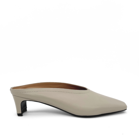 Junie Heeled Leather Mule - Bone