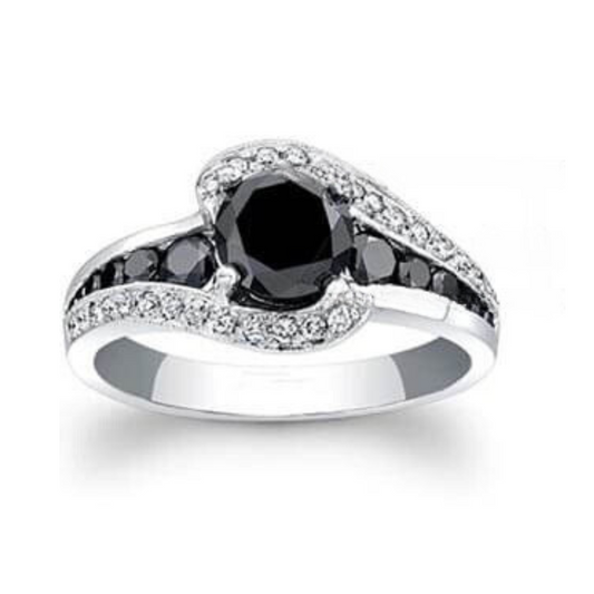 3.16Ct Round Black Spinel Prong Sterling Silver Engagement Bypass Ring