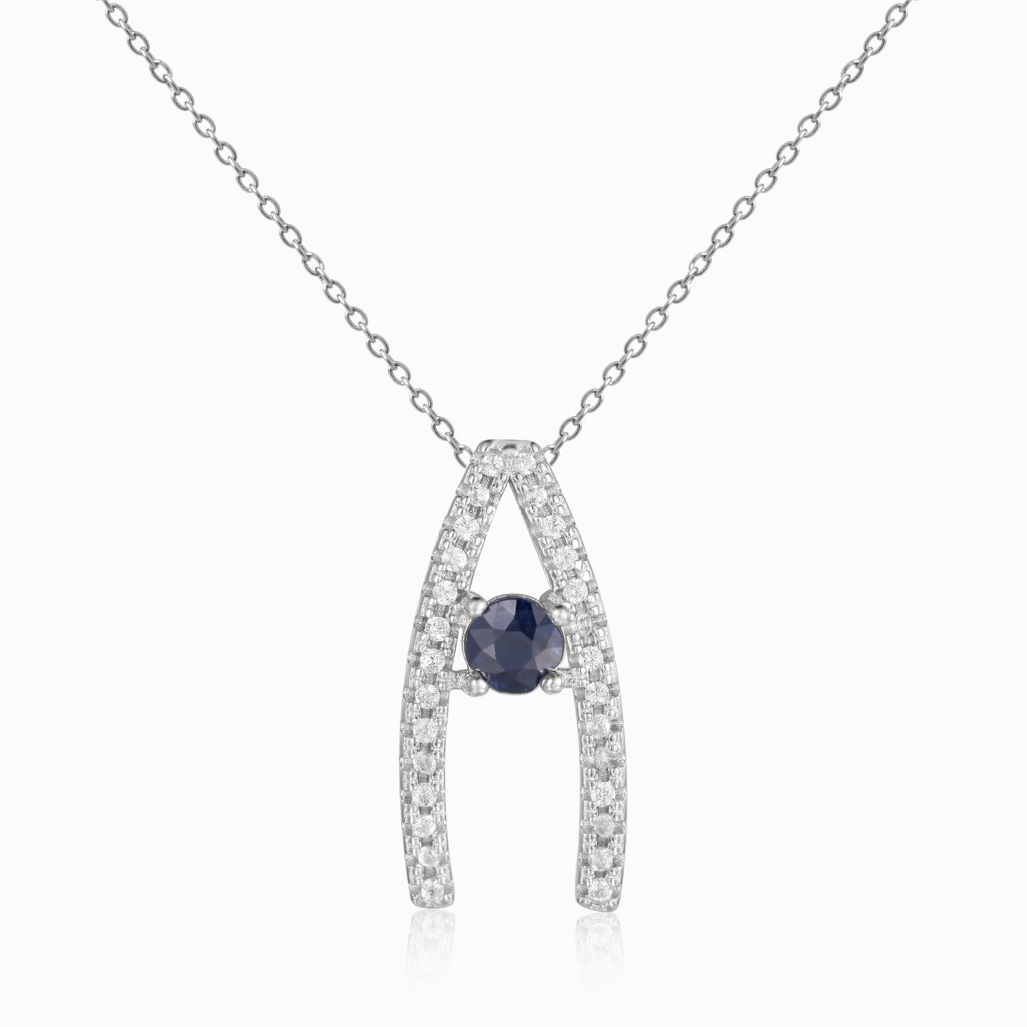 Blue Sapphire Letter "A" Round Shaped Necklace