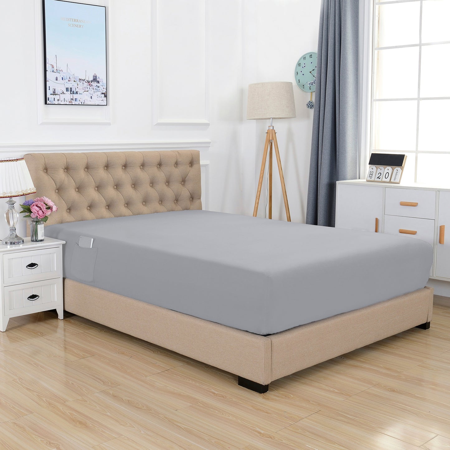Mocassi 1-Piece 18" - 21" Deep Single Fitted Sheet for High Mattress, Smart Pocket, Luxury and Wrinkle Resistant 1500 Series Egyptian Quality