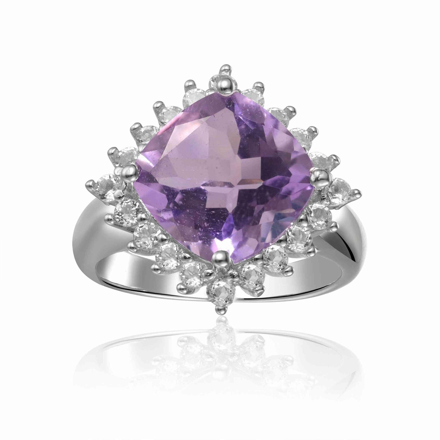 3.65 Ct Cushion Pink Amethyst Prong Silver Checkerboard Statement Ring