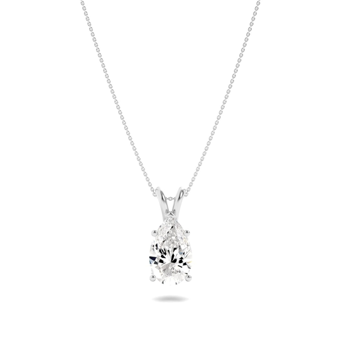 Pear (F/VS) Lab Grown Diamond Prong 14K White Gold Split Bale Solitaire Pendant Necklace