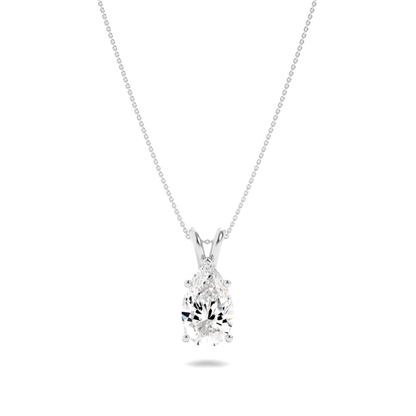 Pear (F/VS) Lab Grown Diamond Prong 14K White Gold Split Bale Solitaire Pendant Necklace