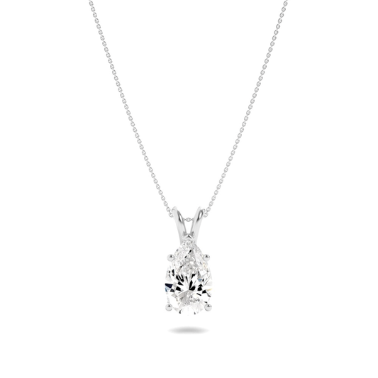 Pear (F/VS) Lab Grown Diamond Prong 14K White Gold Split Bale Solitaire Pendant Necklace