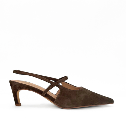 Connie Slingback Suede Heels - Taupe Suede