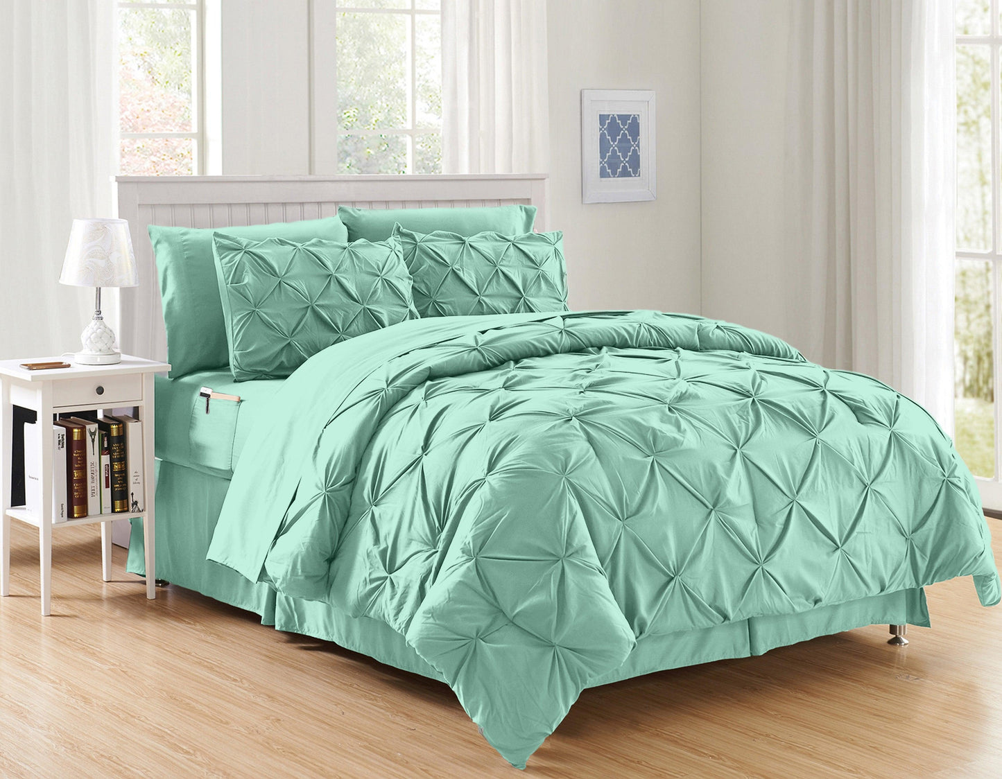 Elegant Comfort 8-Piece Pintuck Pinch Pleated Comforter Set - Includes 4-Piece Sheet Set with Double Sided Storage Pockets