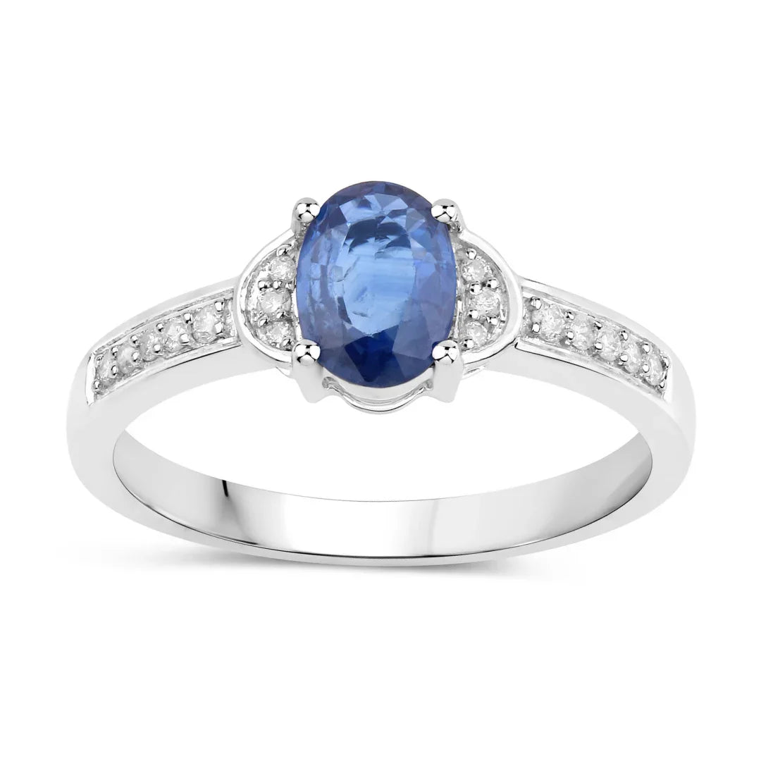 1.95 Ct Oval Blue Sapphire Diamond Prong 10k Gold Pave Bridge Ring