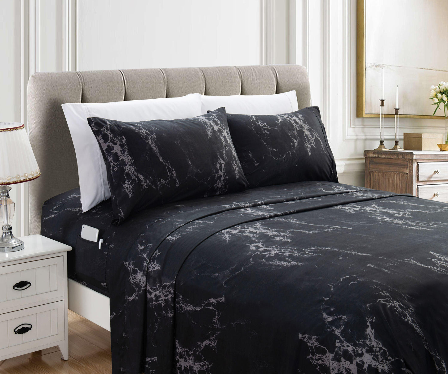 Elegant Comfort 6-Piece Marble Printed Pattern - Soft as a Hotel Premium Quality