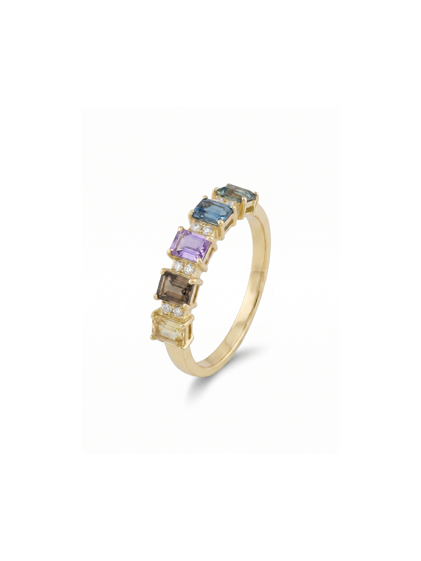 IGI Certified 1.27 Ct Multi Color Unheated Sapphire Prong 14K Yellow Gold Half Eternity Engagement Ring