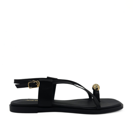 Laney Strappy Gold Toe Sandals - Black