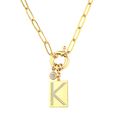 Mint & Lily Pave Initial Pendant Necklace with Paperclip Chain