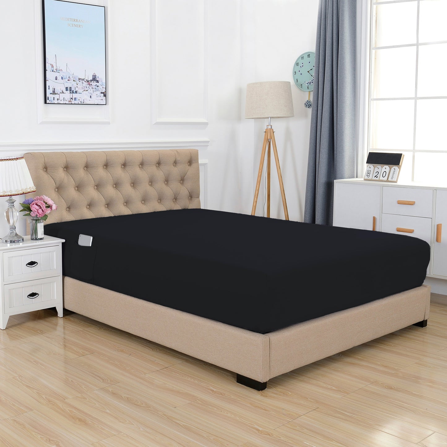 Mocassi 1-Piece 18" - 21" Deep Single Fitted Sheet for High Mattress, Smart Pocket, Luxury and Wrinkle Resistant 1500 Series Egyptian Quality
