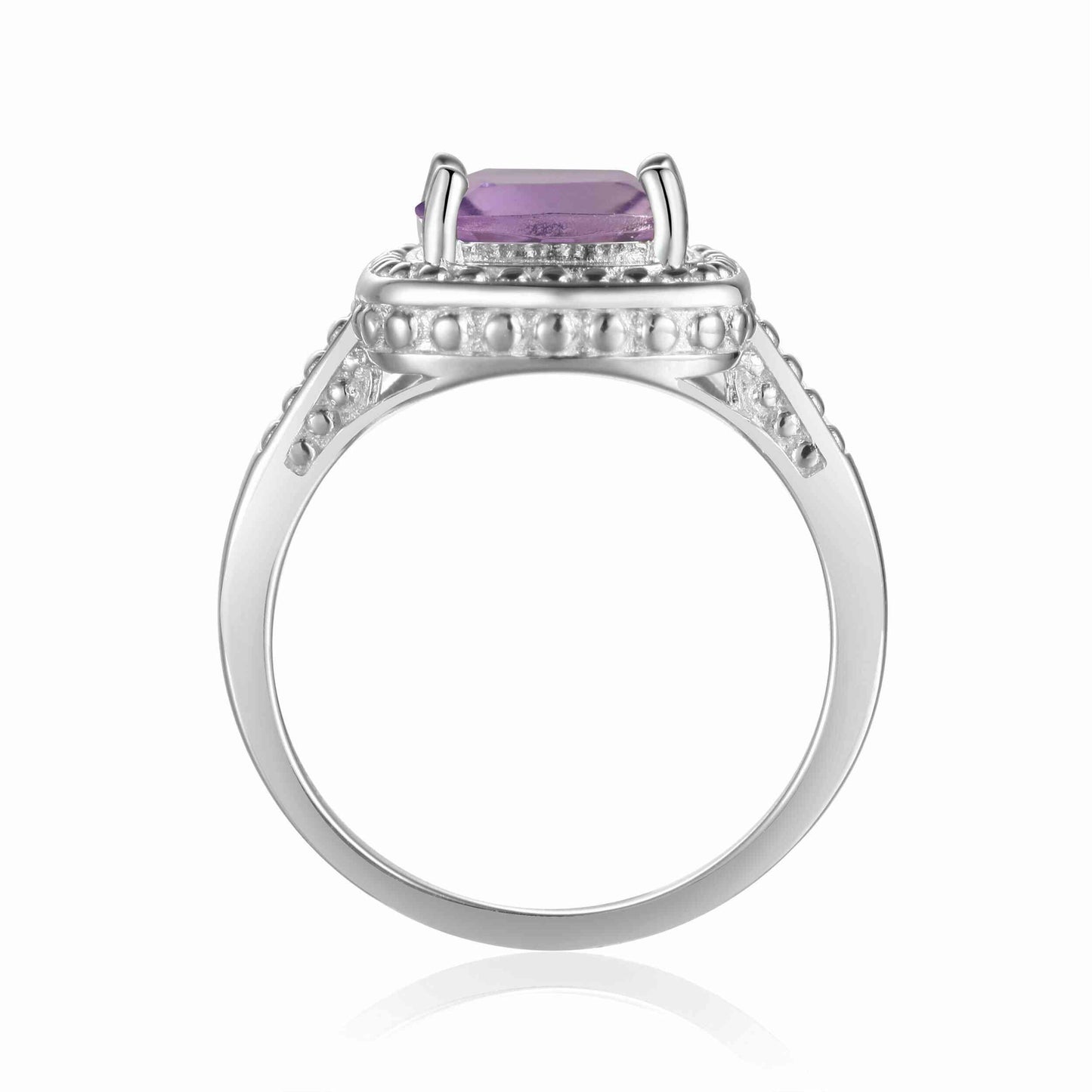 2.00 Ct Cushion Pink Amethyst Prong Silver Halo Statement Ring