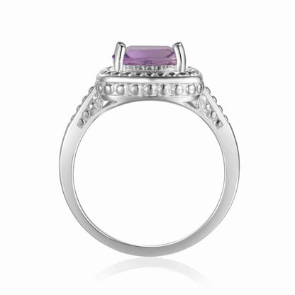 2.00 Ct Cushion Pink Amethyst Prong Silver Halo Statement Ring
