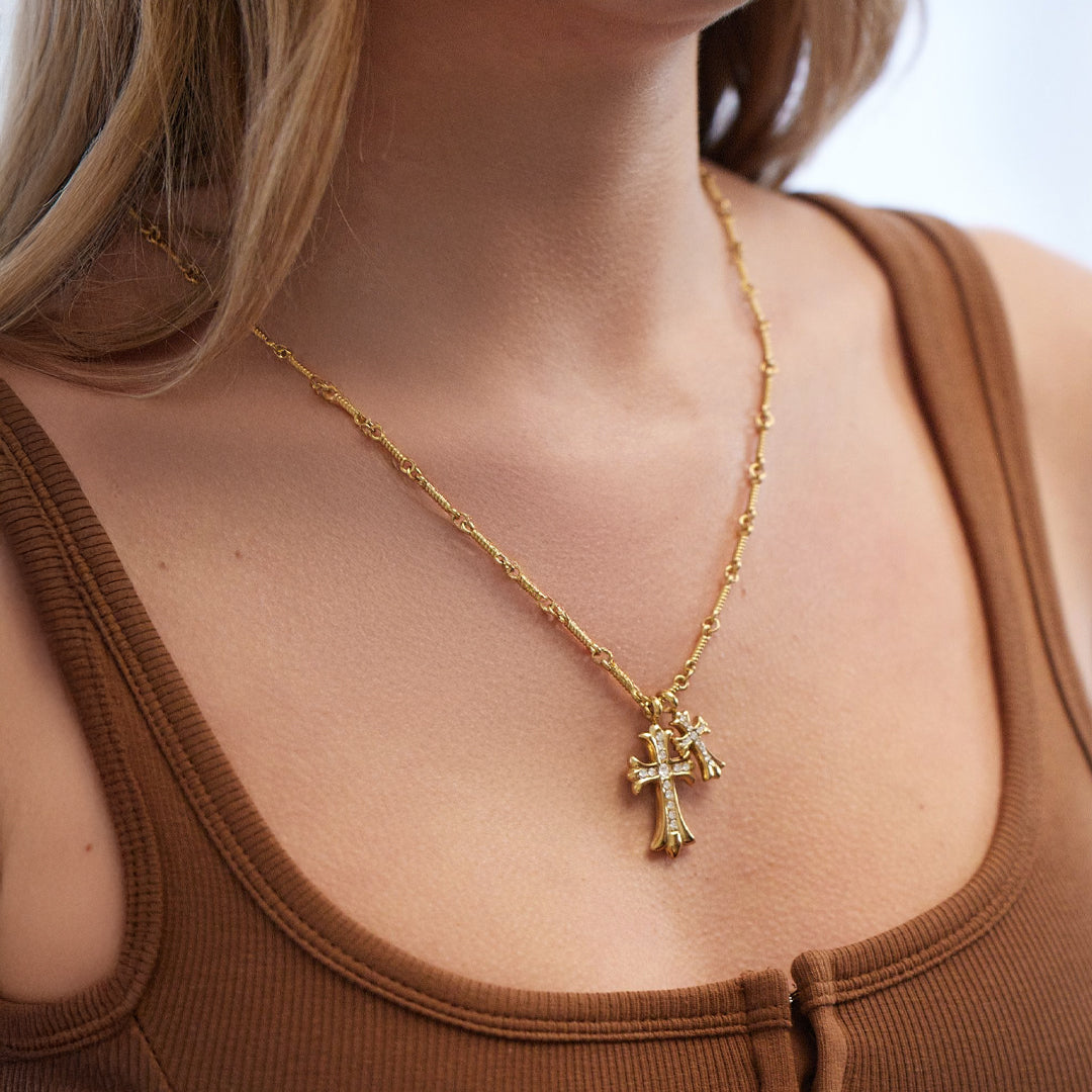 Mint & Lily Double Cross Pendant Necklace