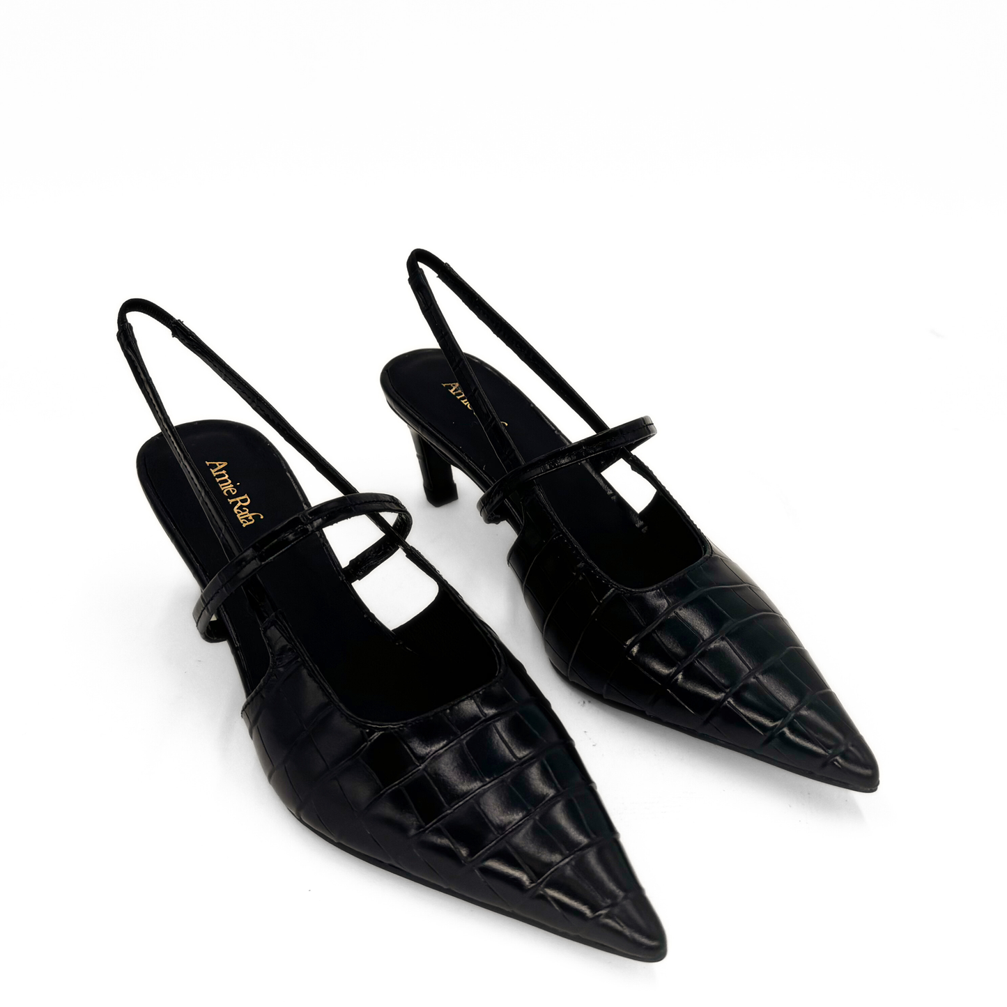 Connie Embossed Crocodile Heels - Black