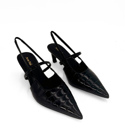 Connie Embossed Crocodile Heels - Black