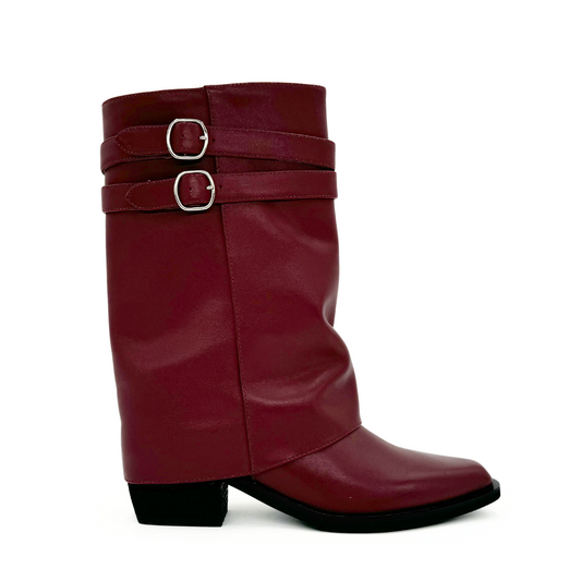 Alma Foldover Leather Boots - Burgundy