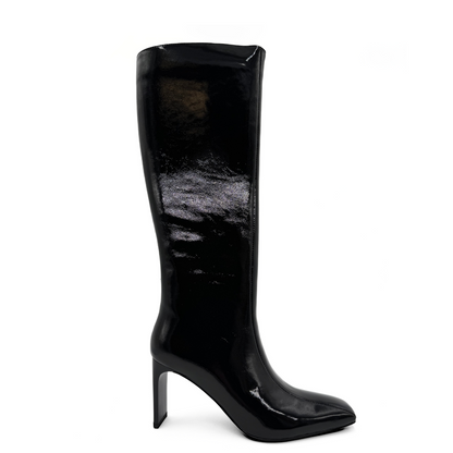Mishel Patent Leather Knee High Boots - Black