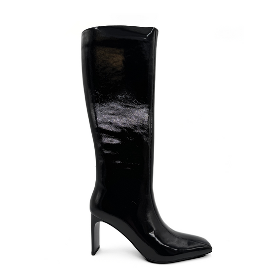 Mishel Patent Leather Knee High Boots - Black