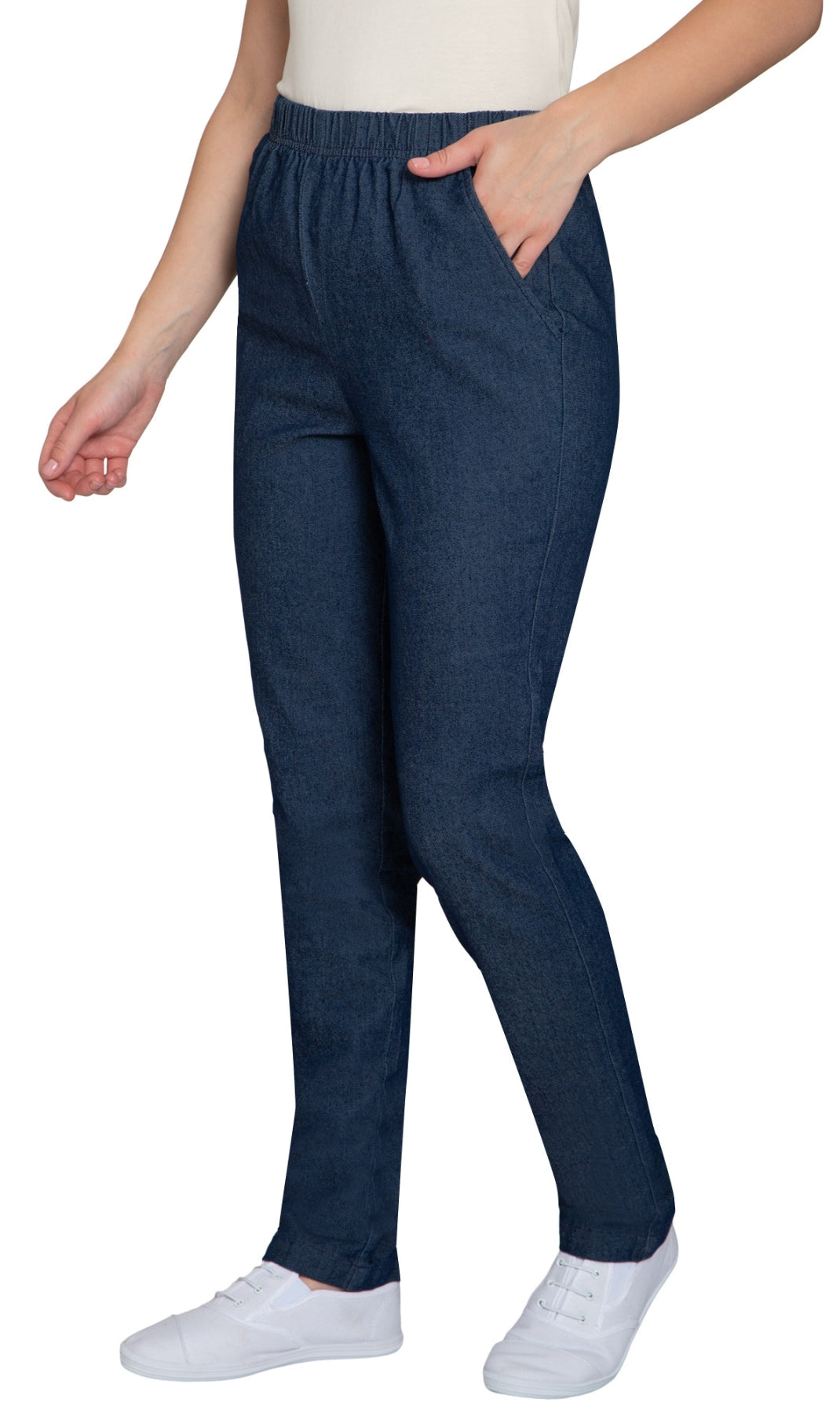 Women's Elastic Waist Pull On Jeans in Denim & Twill - Soft & Lightweight with a bit Stretch
