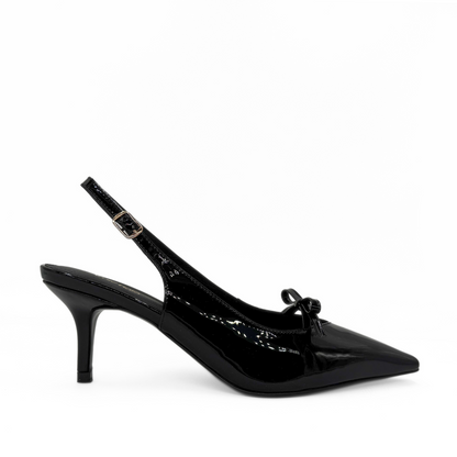 Georgia Pointy Toe Bow Heels - Black