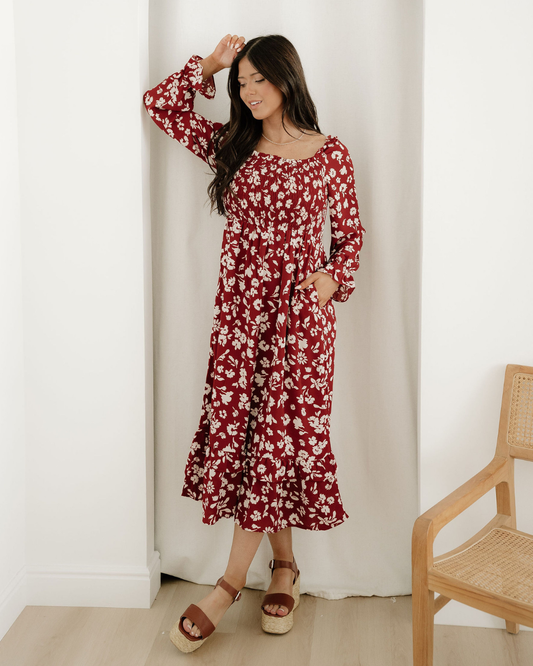 Lydia Sleeve Square Neck Smocked Maxi Dress