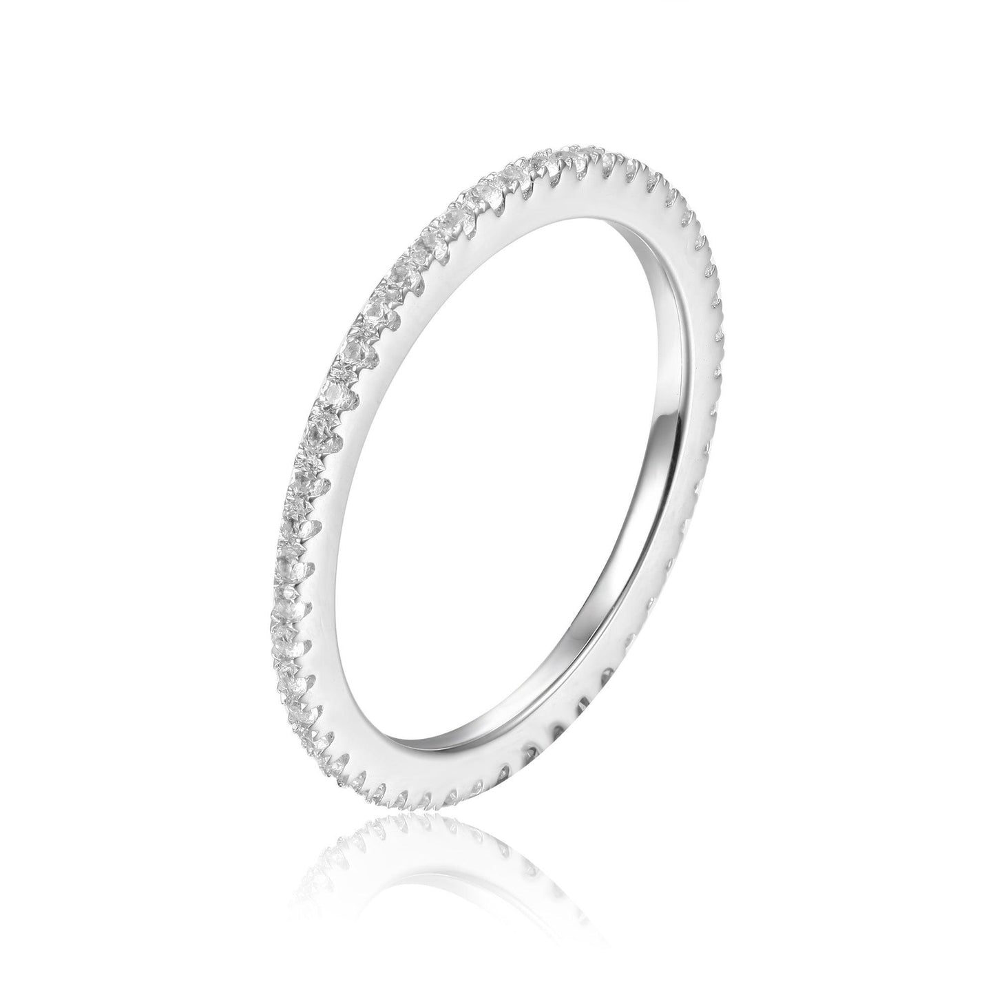 0.01 Ct Round White Sapphire Prong Silver Pave Ring