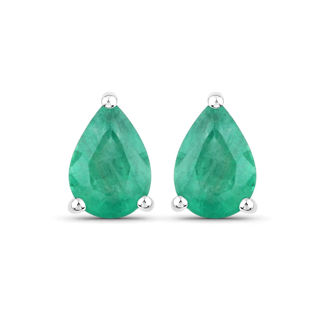 1.30 Ct Pear Green Zambian Emerald Prong 10k Gold Teardrop Stud Earrings