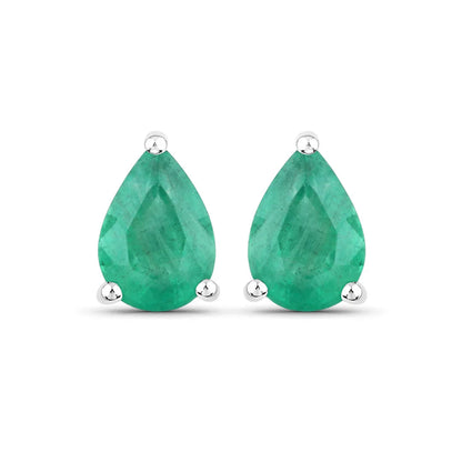 1.30 Ct Pear Green Zambian Emerald Prong 10k Gold Teardrop Stud Earrings