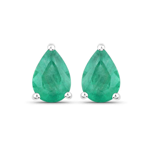 1.30 Ct Pear Green Zambian Emerald Prong 10k Gold Teardrop Stud Earrings