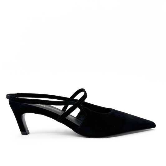 Connie Slingback Suede Heels - Black