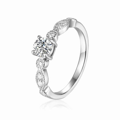 Round White Moissanite Prong Sterling Silver Engagement Solitaire Ring
