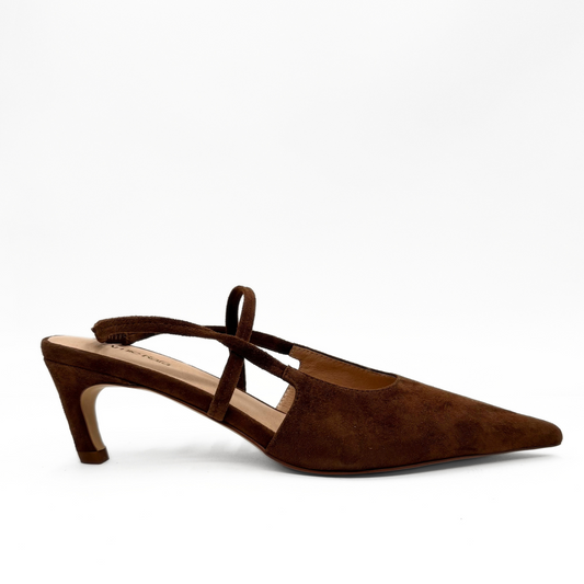Connie Slingback Suede Heels - Brown