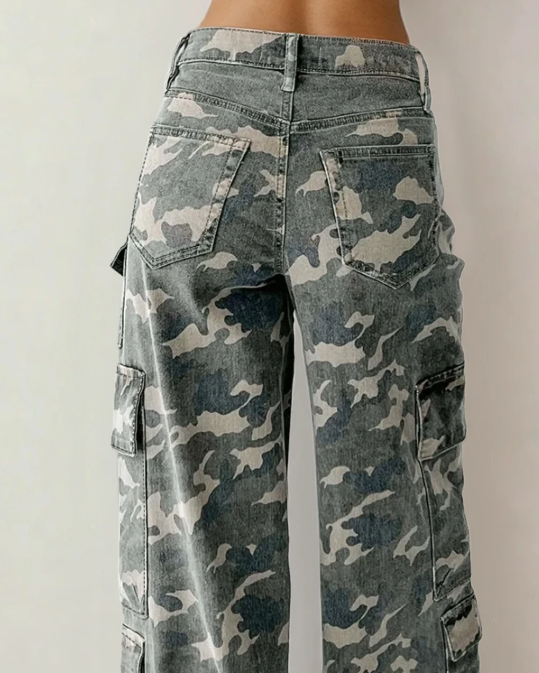 Peyton Camo Multi Pocket Cargo Wide Leg Jeans