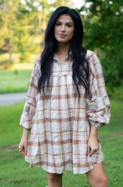 Threaded Pear Dana Plaid Babydoll Dress