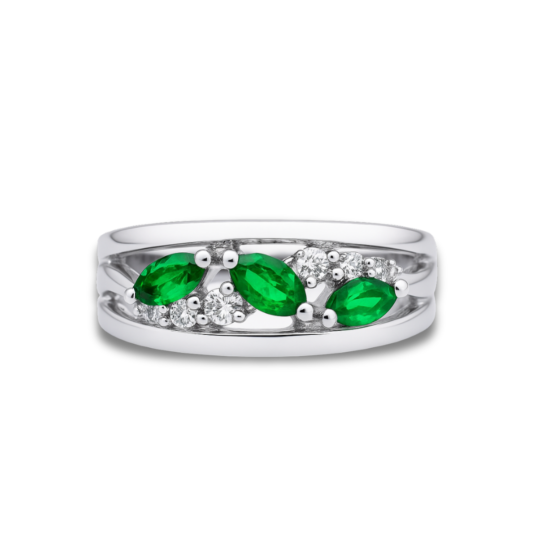 0.93 Ct Marquise Natural Green Chrome Diopside Prong Sterling Silver Eternity Band Ring