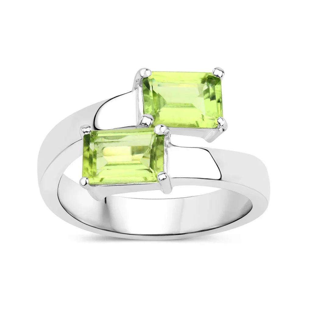 2.00 Ct Octagon Green Peridot Prong Silver Bypass Ring