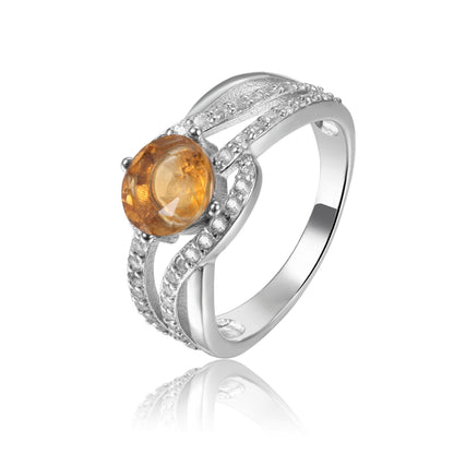 1.12 Ct Square Yellow Citrine and White Sapphire Prong Silver Engagement Ring