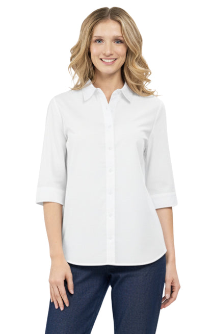 Womens Regular Fit 3/4 Sleeve Button Down Collared Camp Shirt