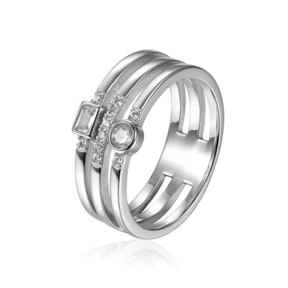0.35 Ct White Sapphire and White Topaz Bezel Silver Three Band Ring
