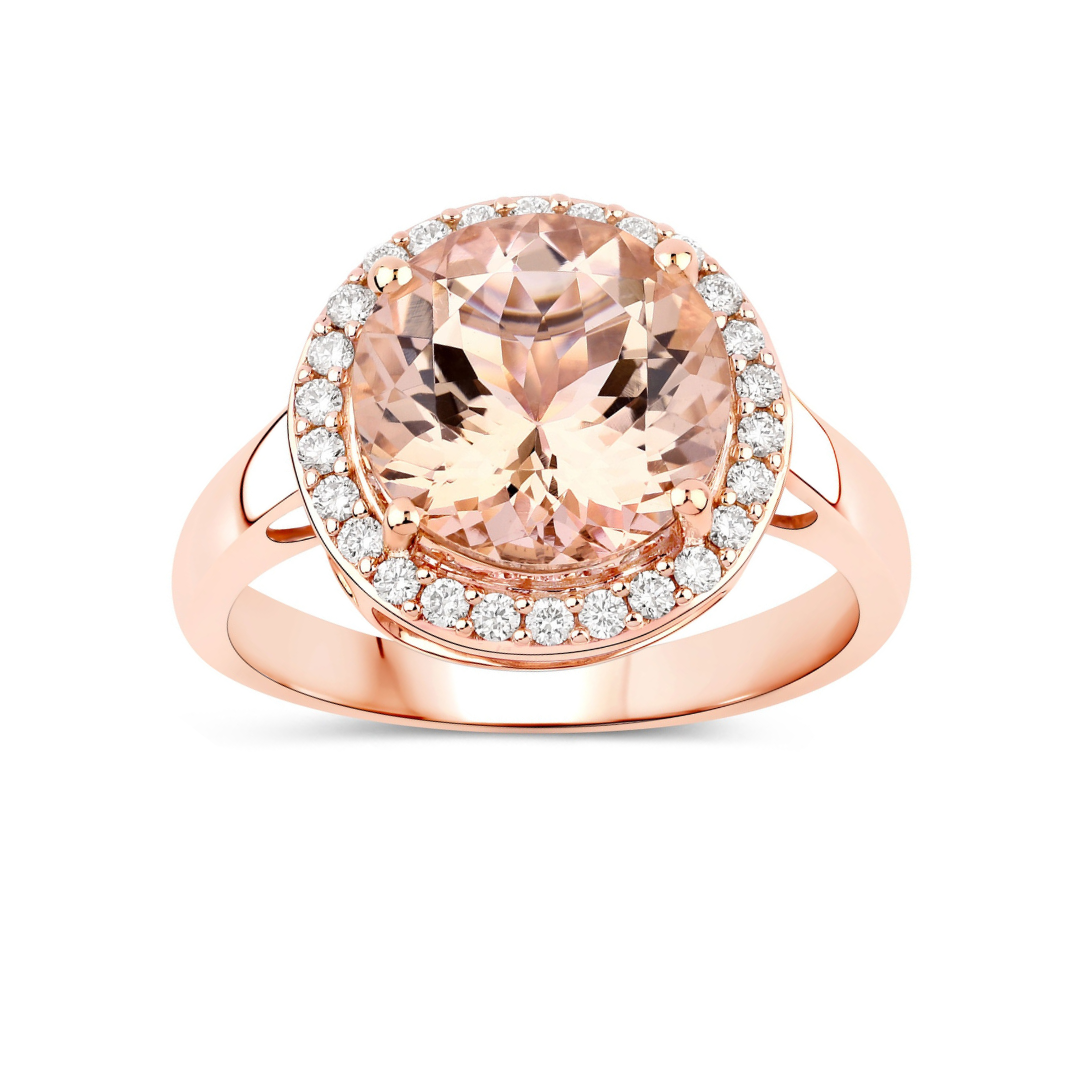 3.35 Ct Round Pink Morganite & Diamond 14K Rose Gold Halo Ring