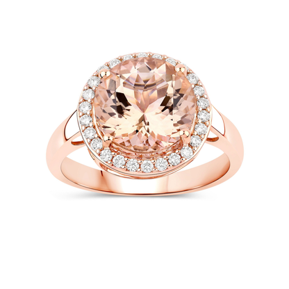 3.35 Ct Round Pink Morganite & Diamond 14K Rose Gold Halo Ring